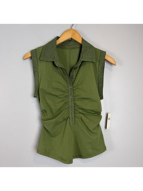 Pilcro Tops - Pilcro Polo Tank Womens Size XS Olive Green NWT Anthropologie Ruched Sleeveless